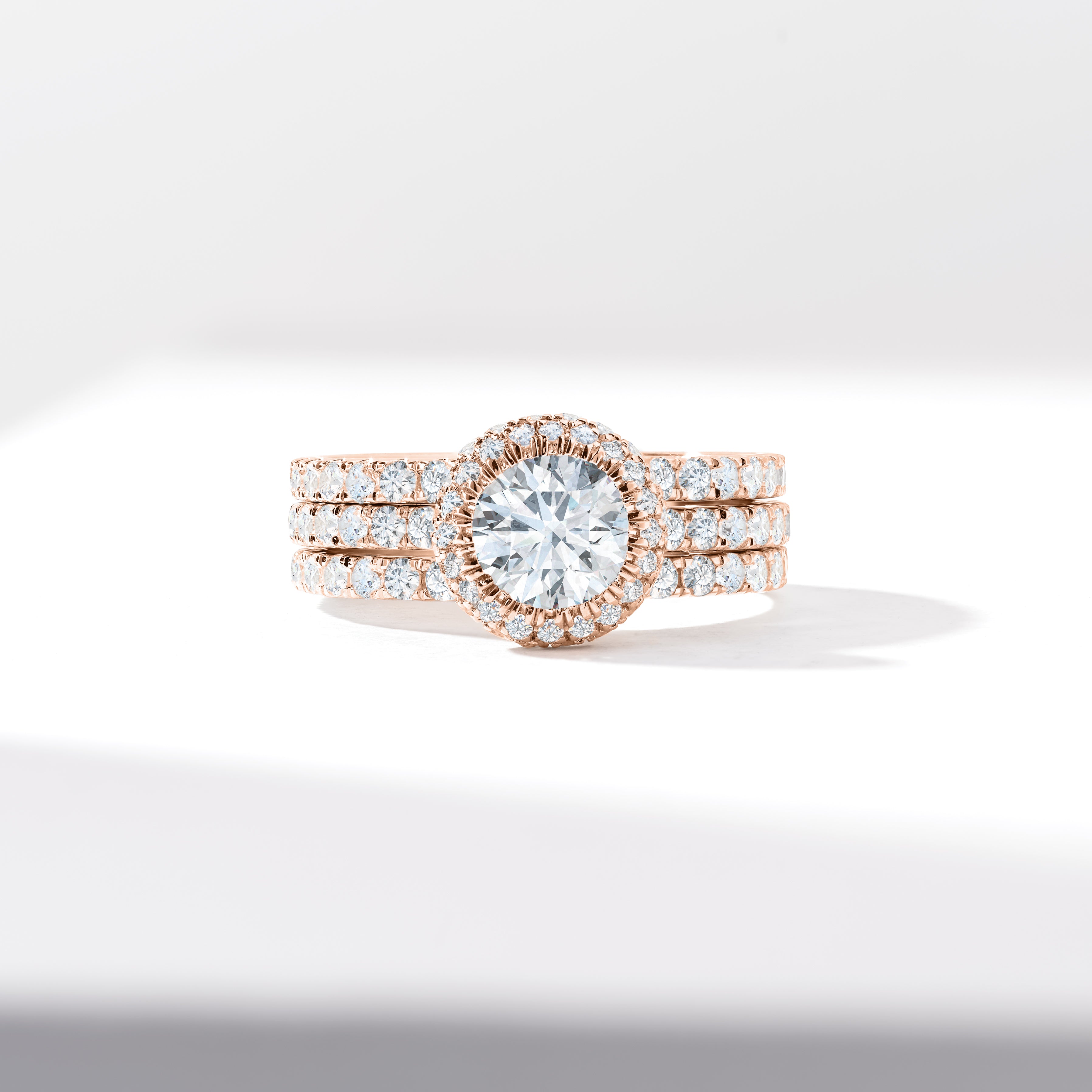 1.0ct Round Brilliant Diamond With Halo And Fine Claw Set Shoulders Bridal Set 2.35tdw