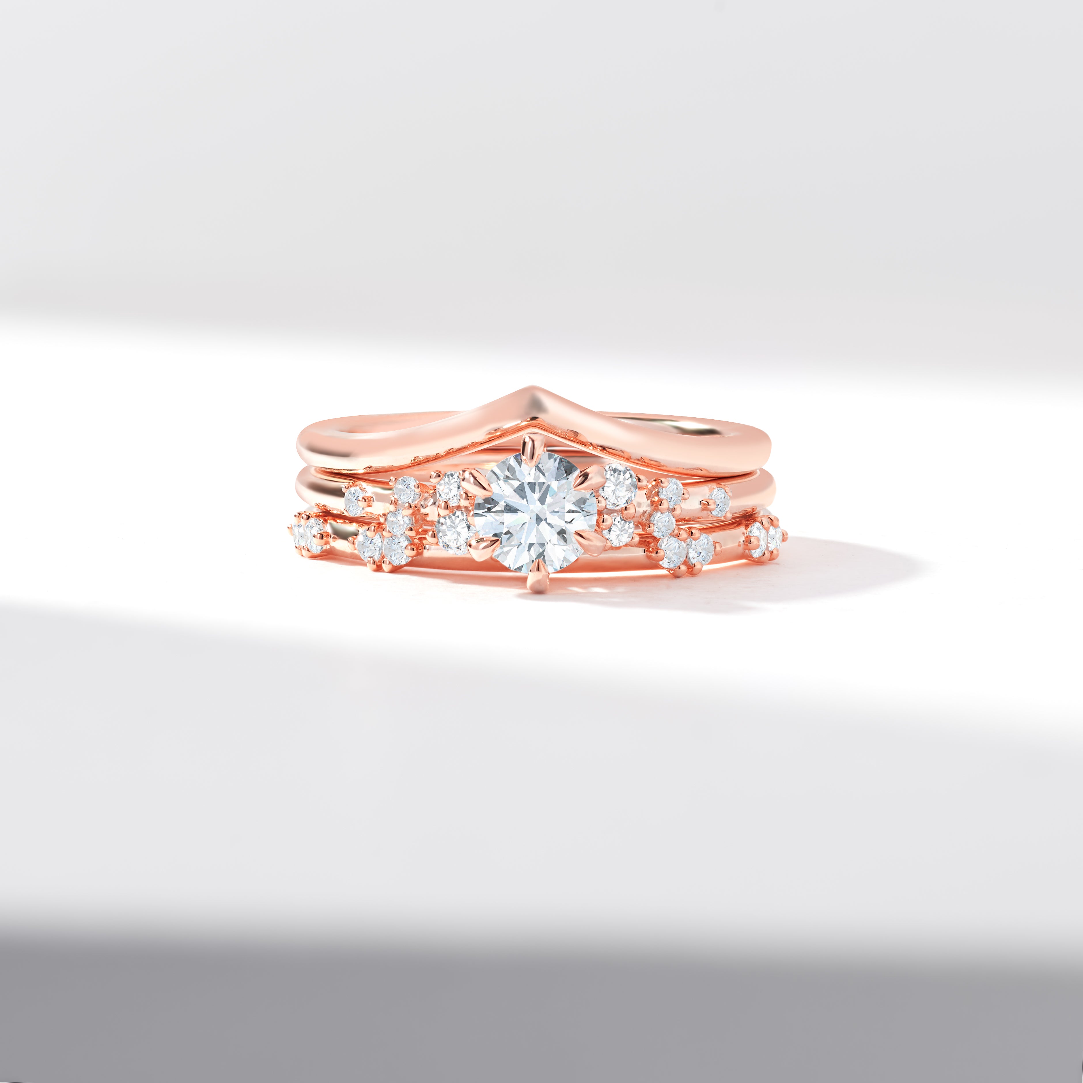 0.50ct Round Brilliant Diamond Centre Snow Drift Shoulders V Contour Bridal Set 0.65tdw