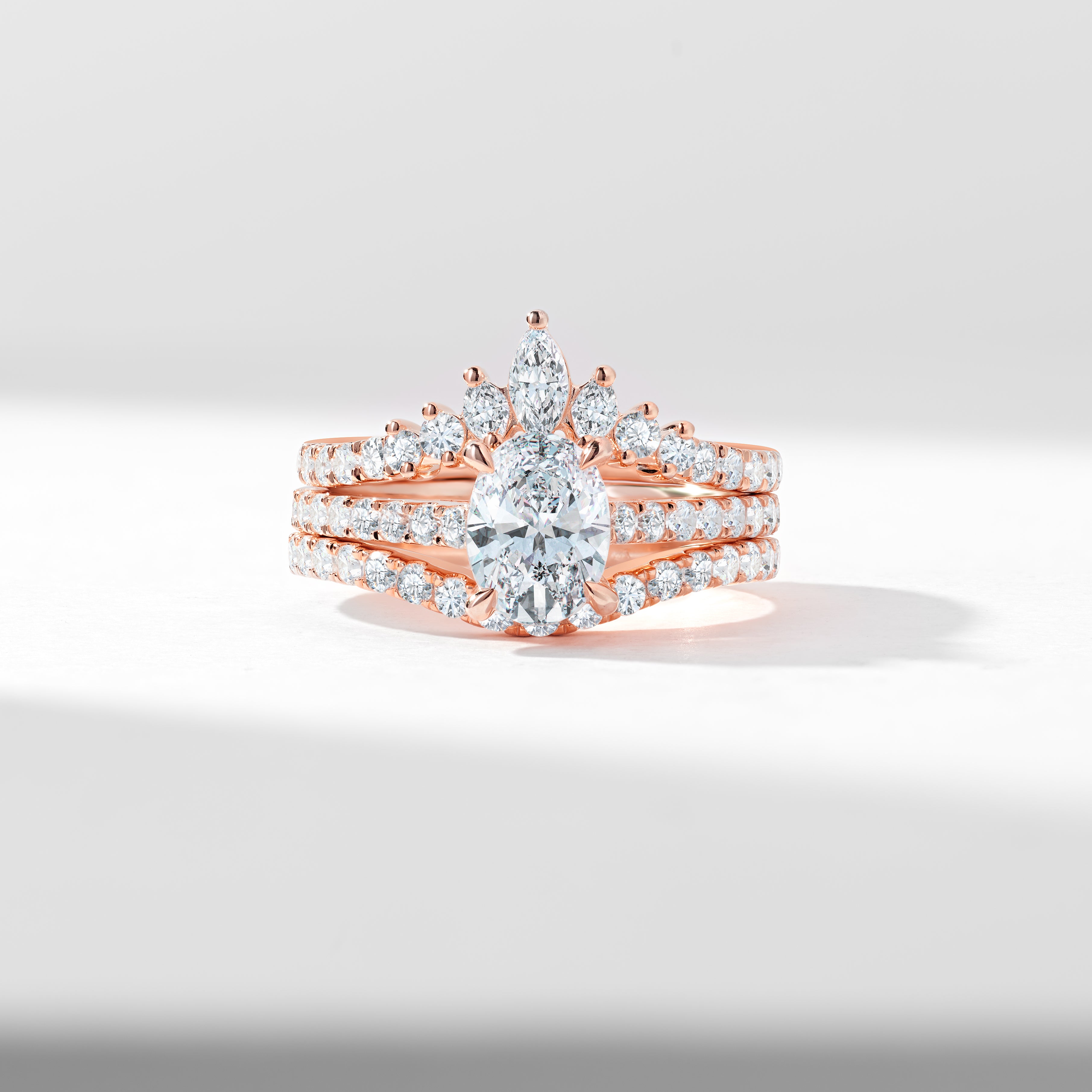 Platinum 1.25ct Oval Lab Diamond Centre With Marquise And Round Brilliant Contoured Wedding And Eternity Rings Bridal Set 2.0tdw