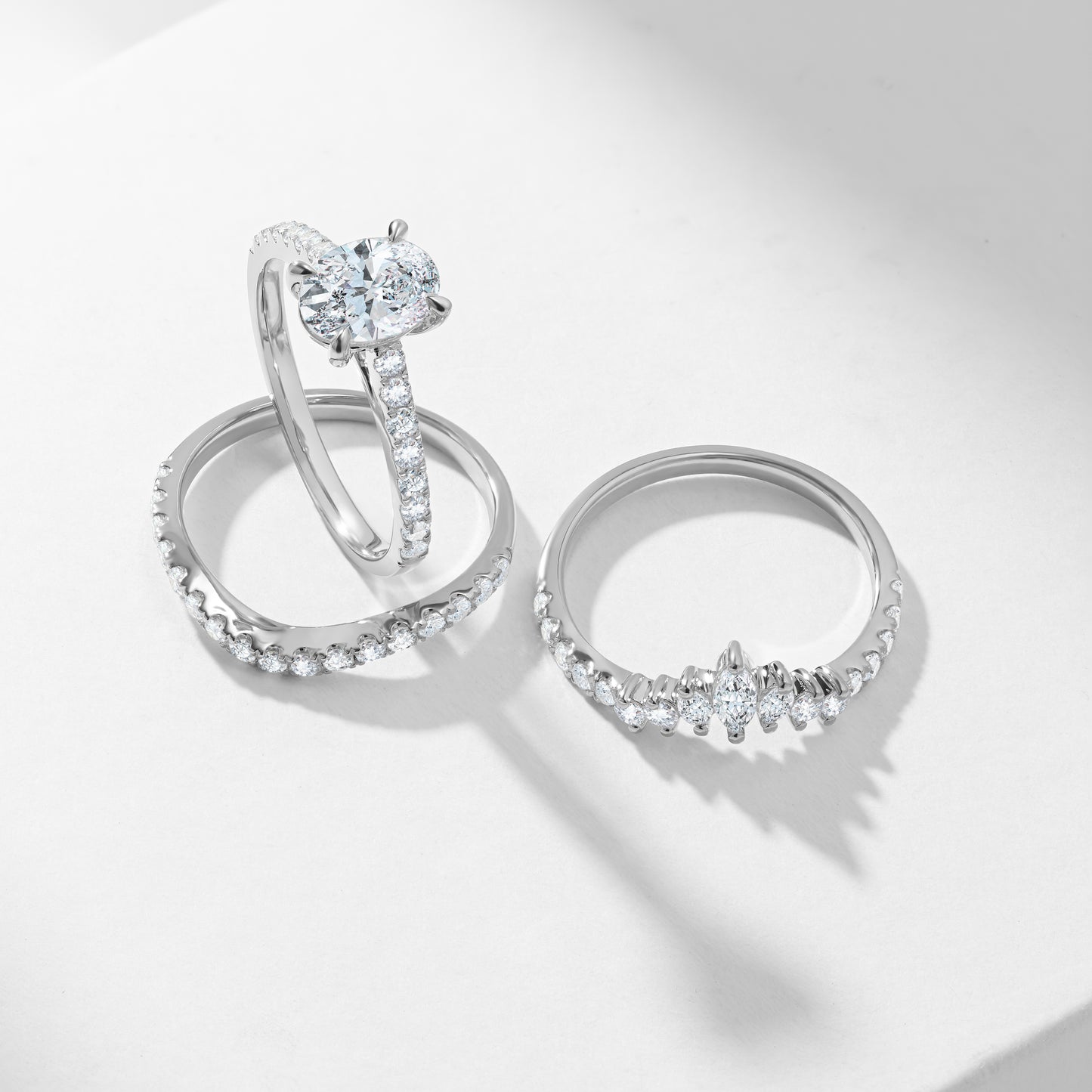 Platinum 1.25ct Oval Lab Diamond Centre With Marquise And Round Brilliant Contoured Wedding And Eternity Rings Bridal Set 2.0tdw