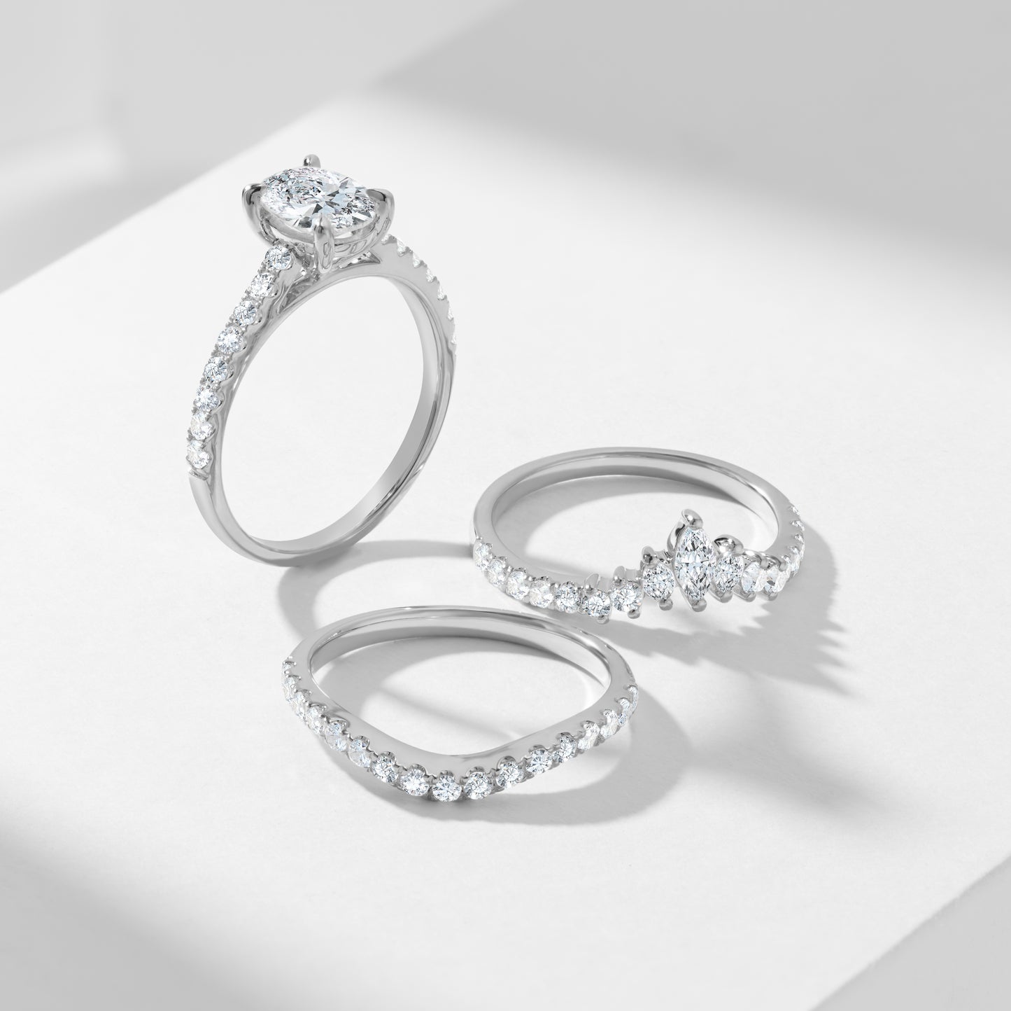 Platinum 1.25ct Oval Lab Diamond Centre With Marquise And Round Brilliant Contoured Wedding And Eternity Rings Bridal Set 2.0tdw