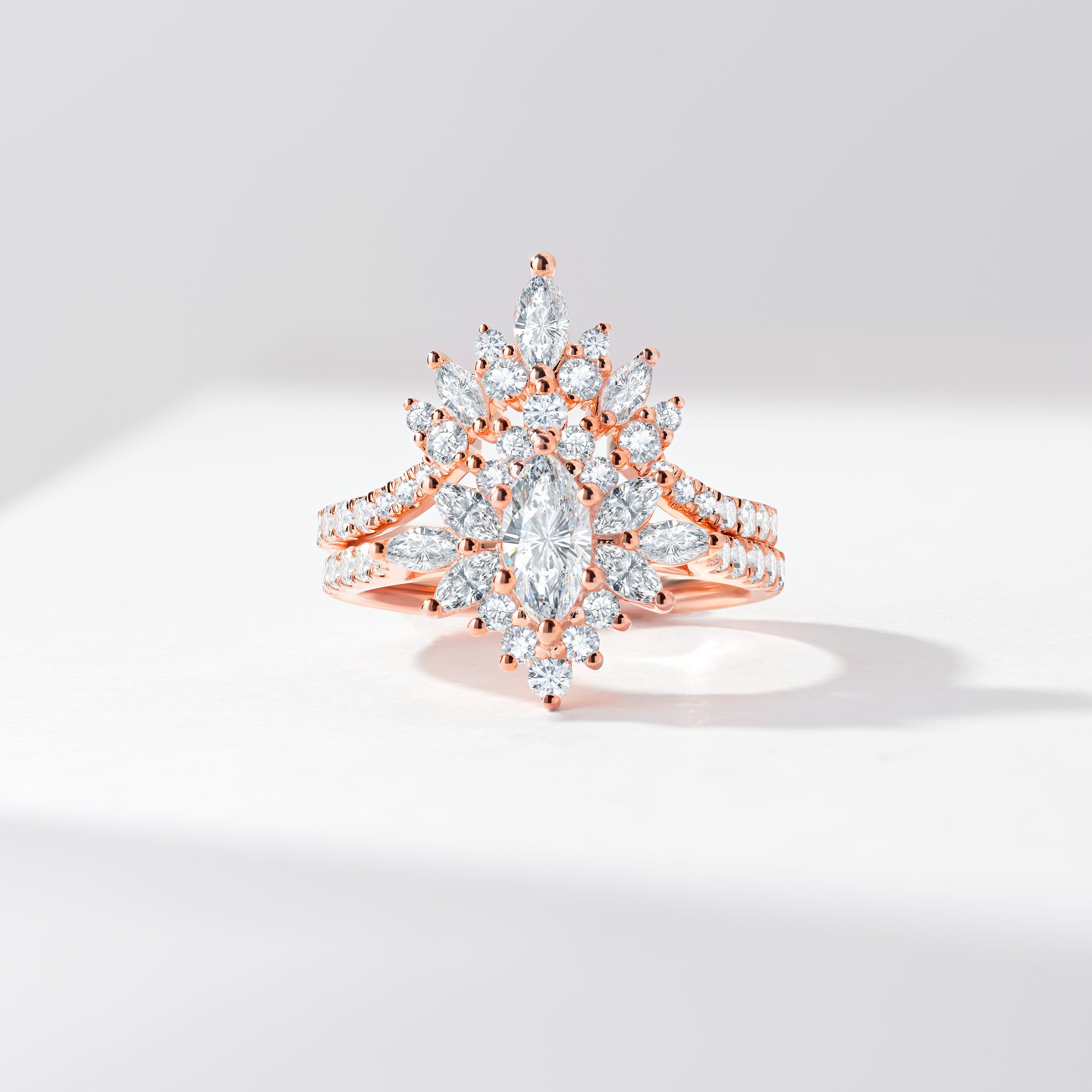 0.50ct Marquise Diamond Solitaire Starburst Halo Tiara Diamond Bridal Set 1.5tdw