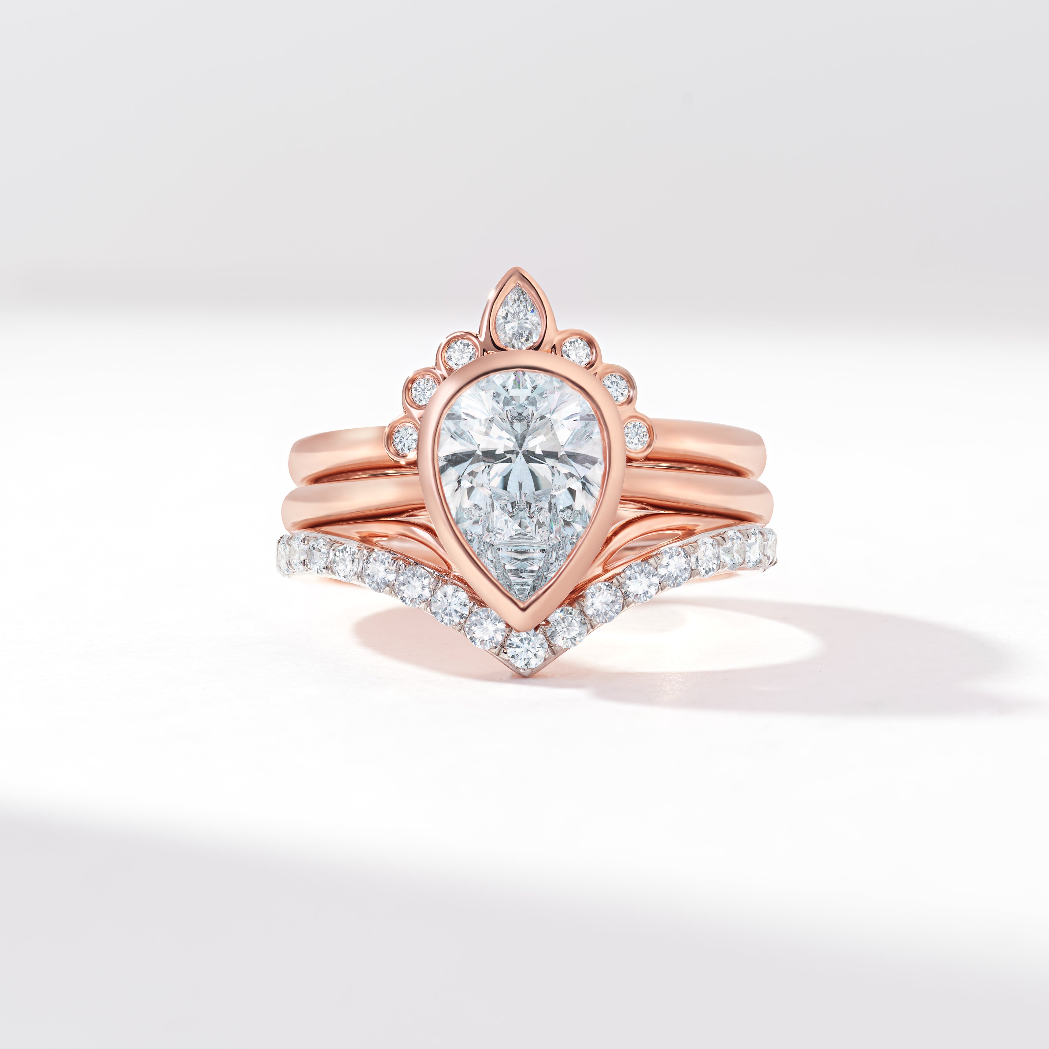 Platinum 2.0ct Pear Diamond Bezel Set With Contouring Wedding And Eternity Rings Bridal Set 2.50tdw