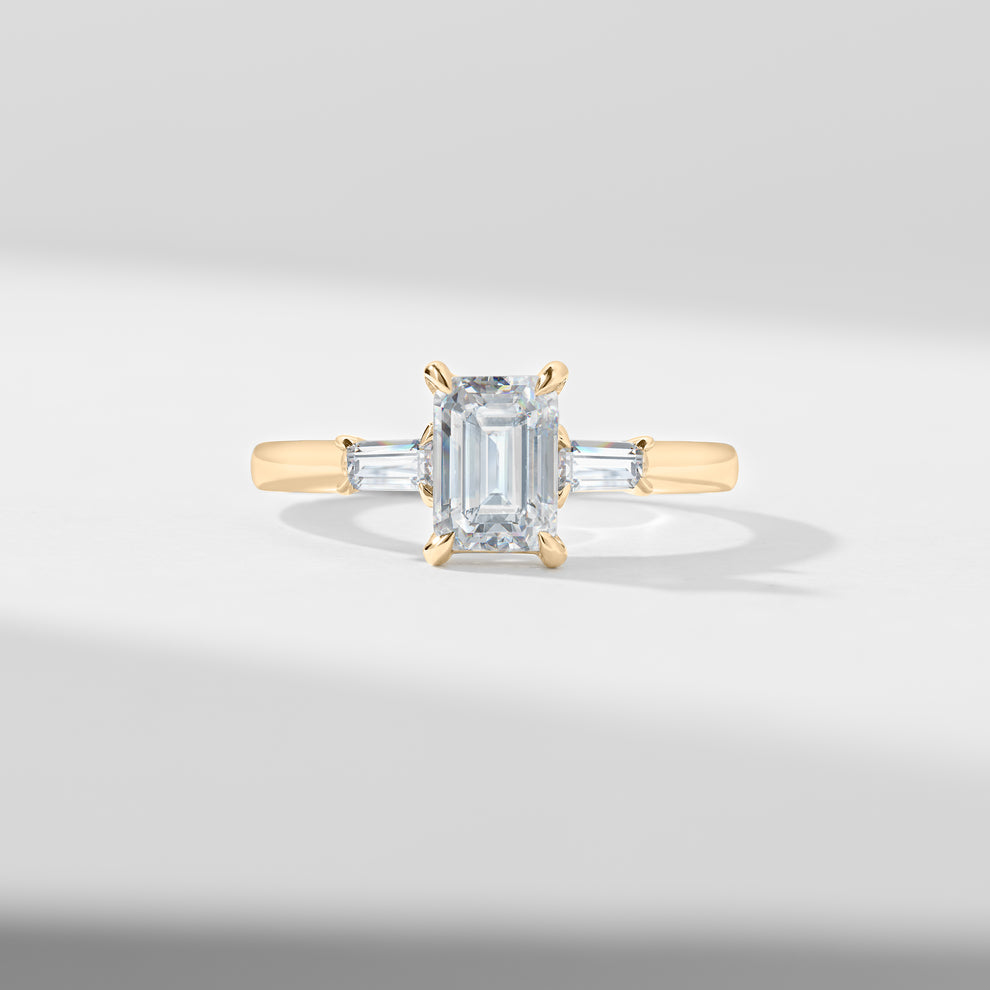 1.5ct Emerald Cut Diamond With Tapered Baguette Shoulders Trilogy Ring ...