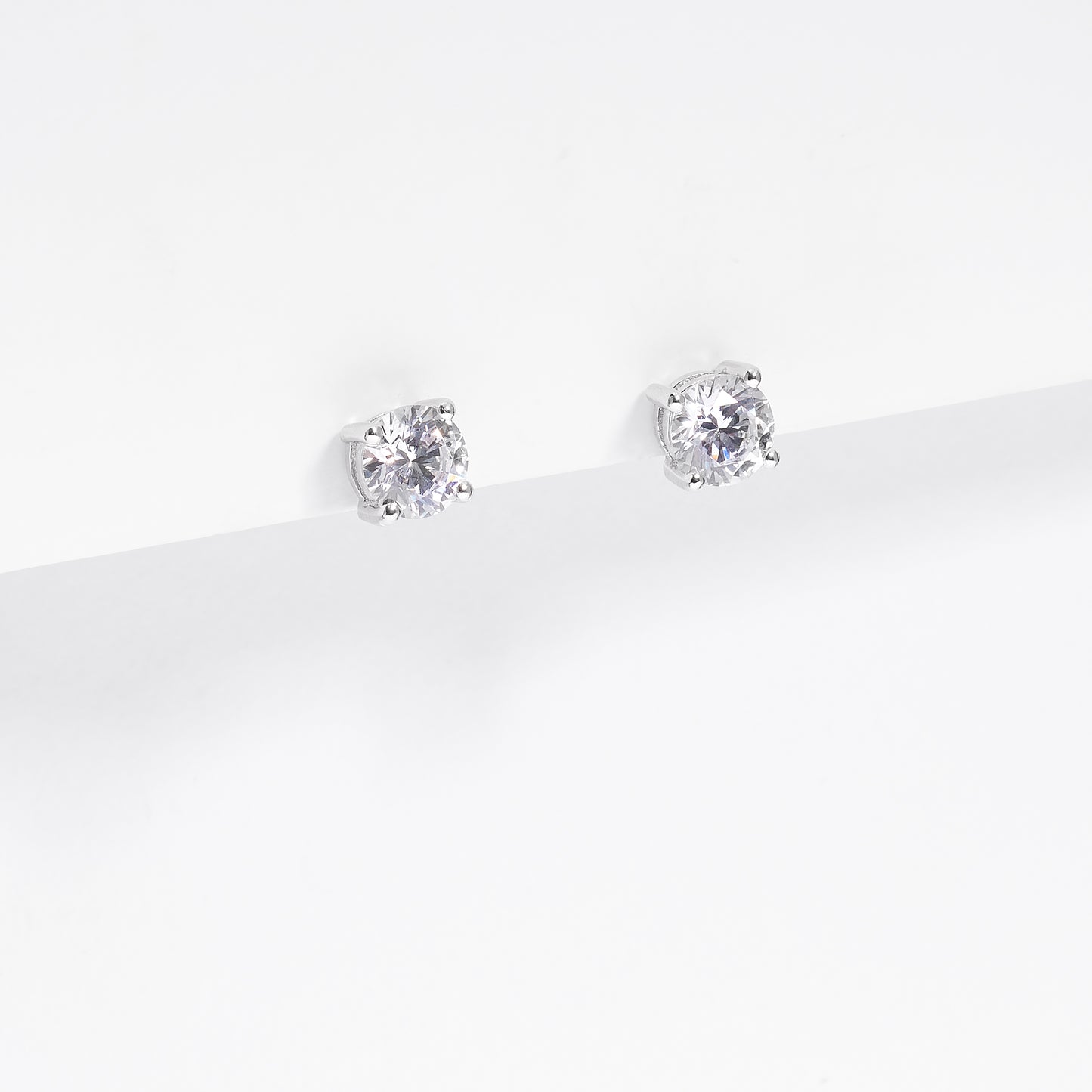 Sterling Silver Round Brilliant Zirconia Stud Earrings