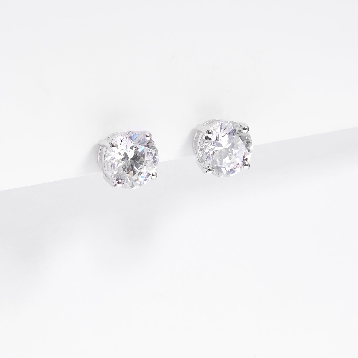 Sterling Silver Round Brilliant Zirconia Stud Earrings