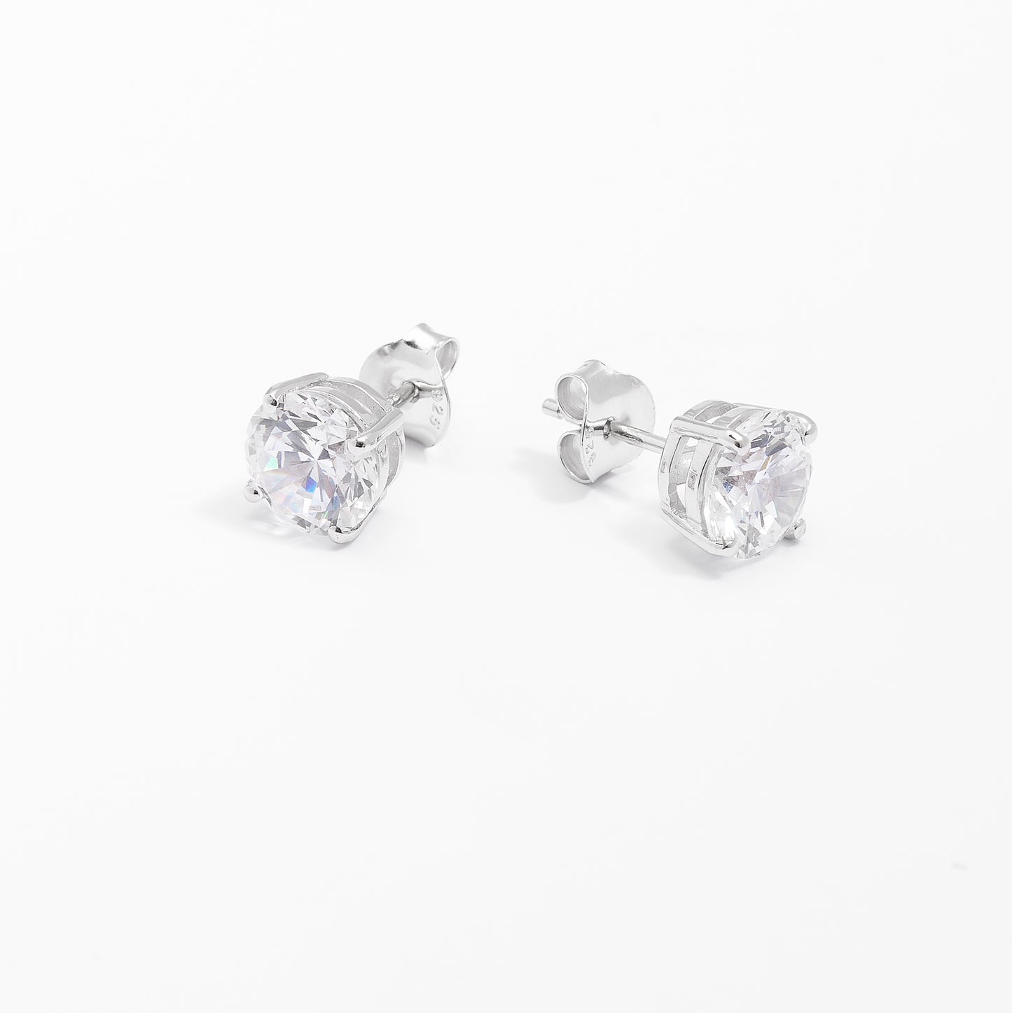 Sterling Silver Round Brilliant Zirconia Stud Earrings