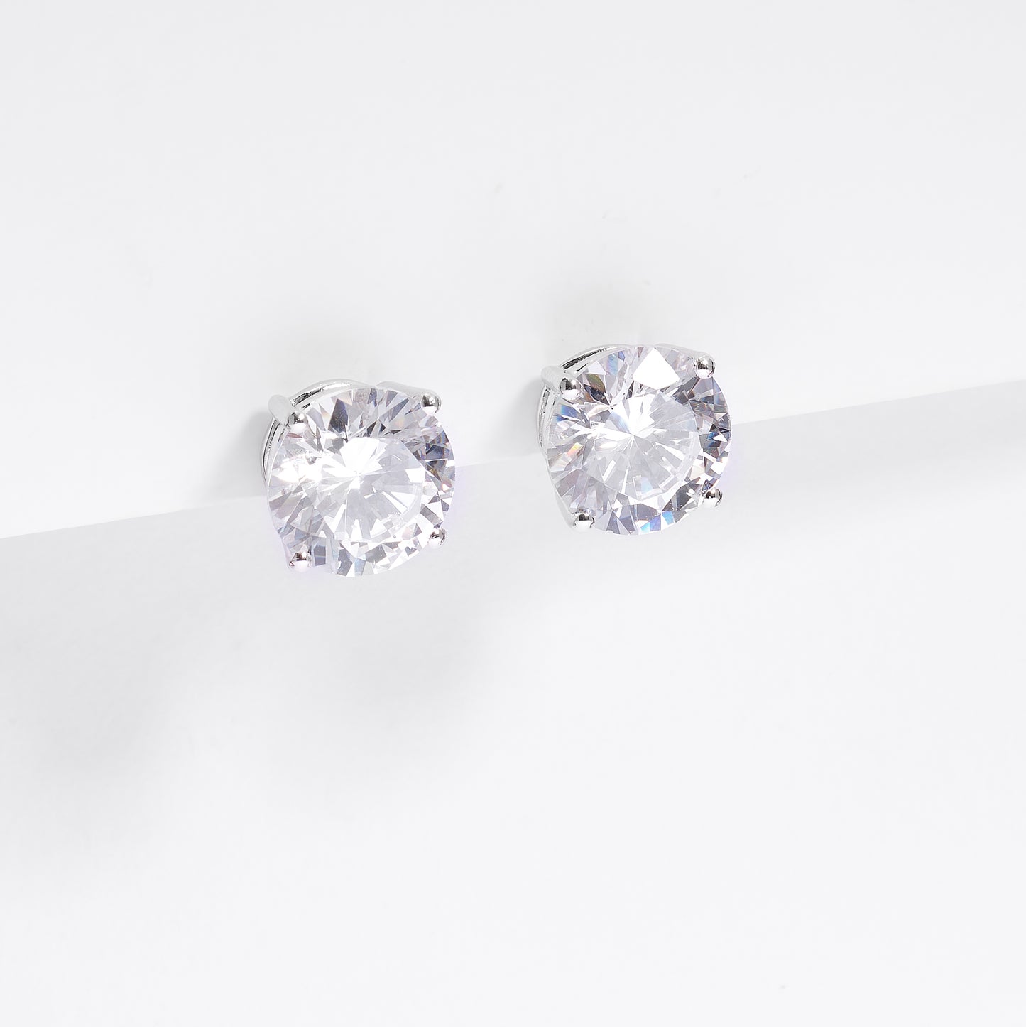 Sterling Silver Round Brilliant Zirconia Stud Earrings