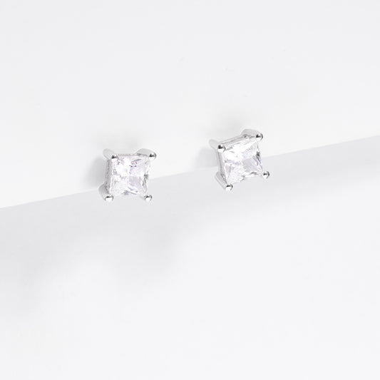 Sterling Silver Princess Cut Zirconia Stud Earrings 5mm