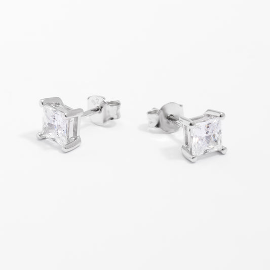 Sterling Silver Princess Cut Zirconia Stud Earrings 5mm