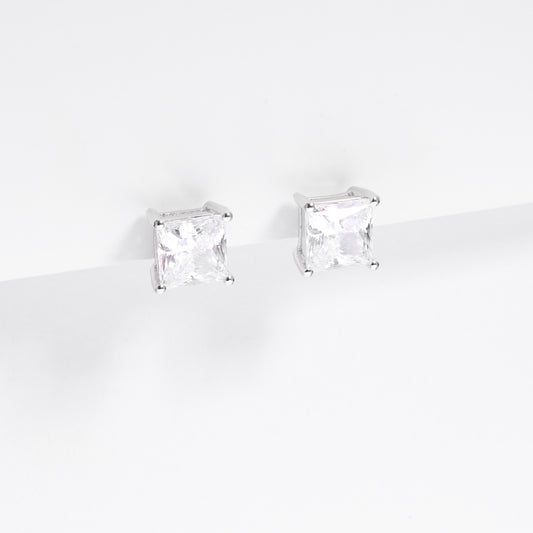 Sterling Silver Princess Cut Zirconia Stud Earrings 7mm