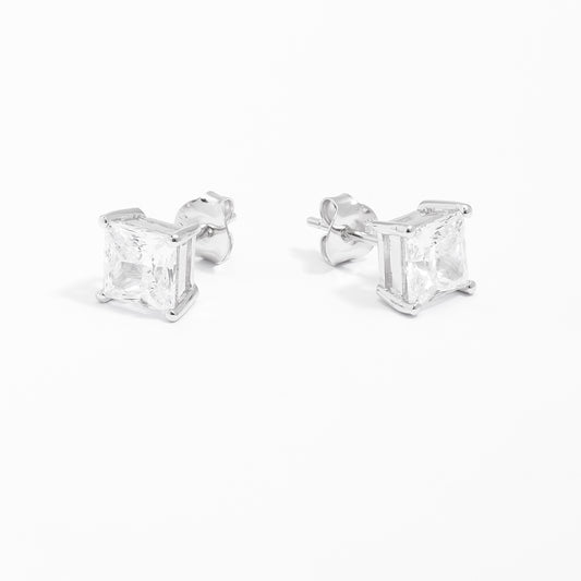 Sterling Silver Princess Cut Zirconia Stud Earrings 7mm