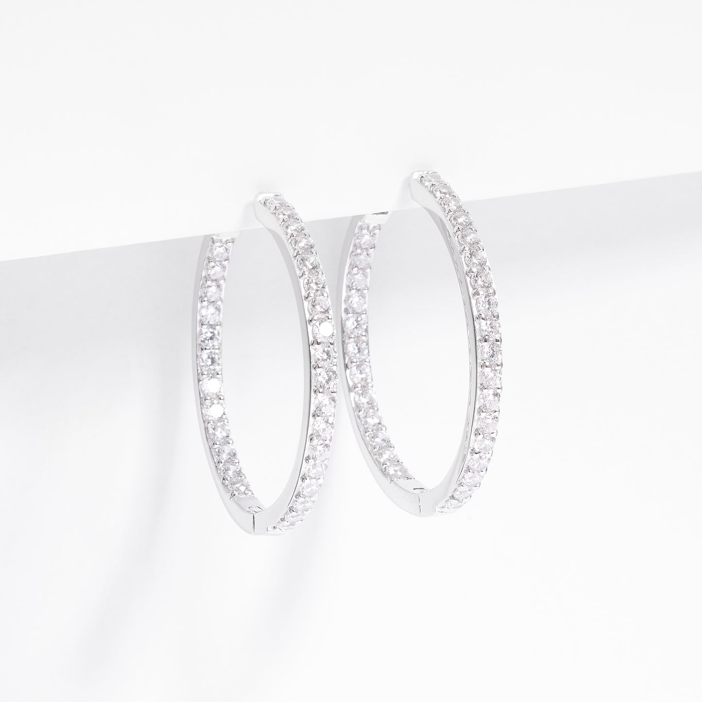 Sterling Silver Round Inside Out Zirconia Hoop Earrings 30mm