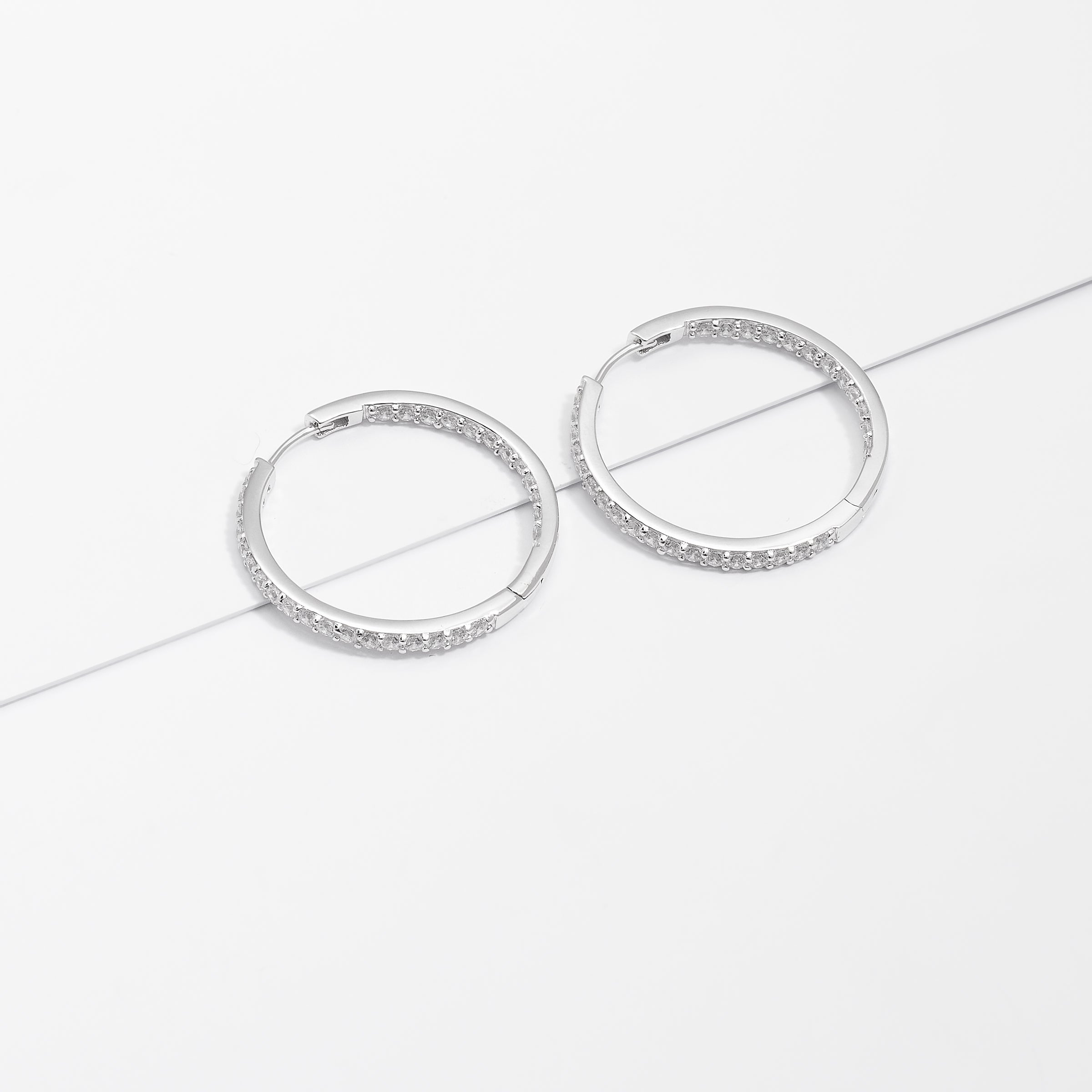 Sterling Silver Round Inside Out Zirconia Hoop Earrings 30mm