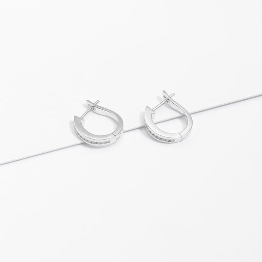 Sterling Silver Zirconia Channel Set Huggie Earrings 15mm