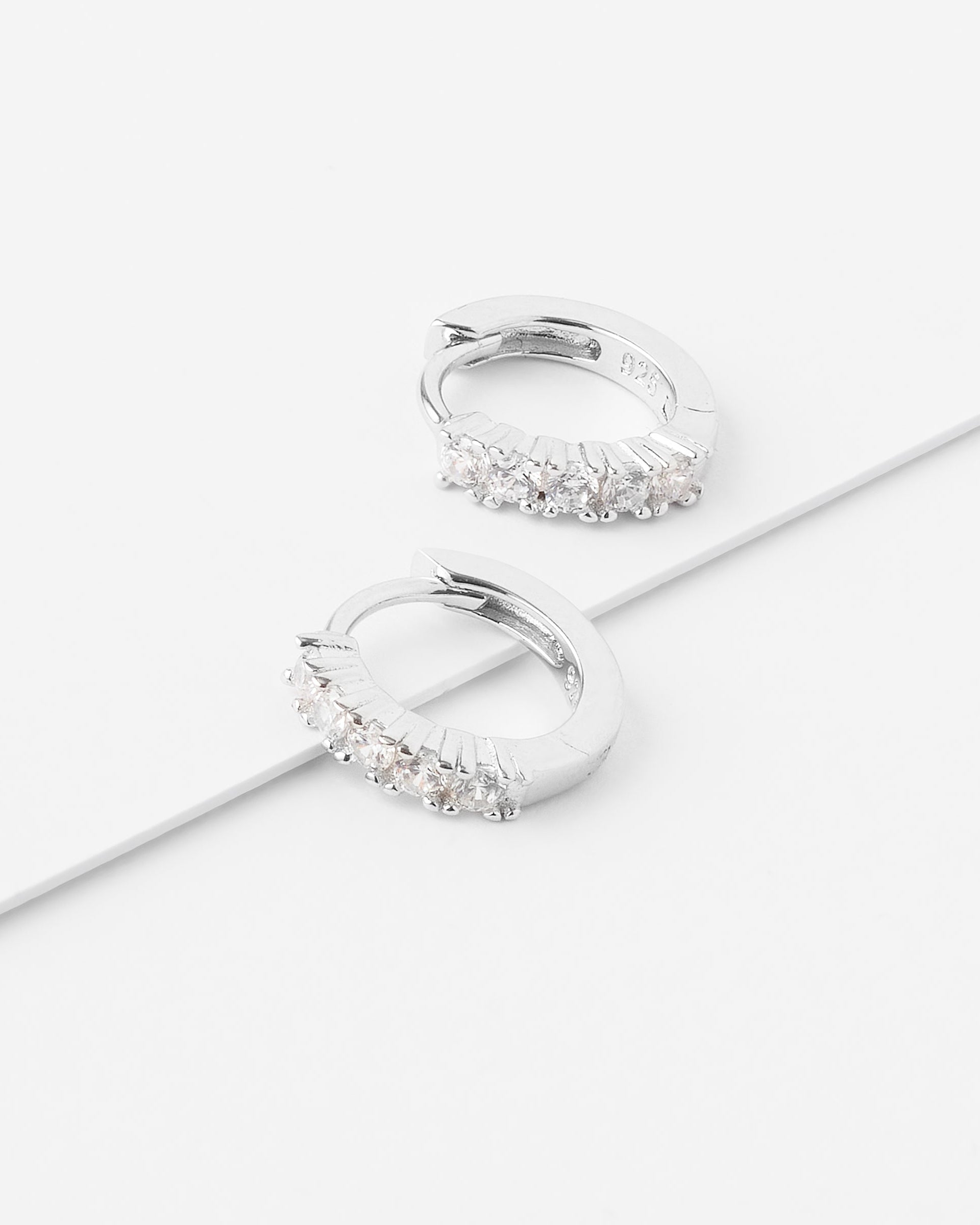 Sterling Silver Zirconia Claw Set Huggie Earrings 10mm