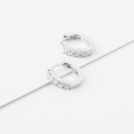 Sterling Silver Zirconia Claw Set Huggie Earrings