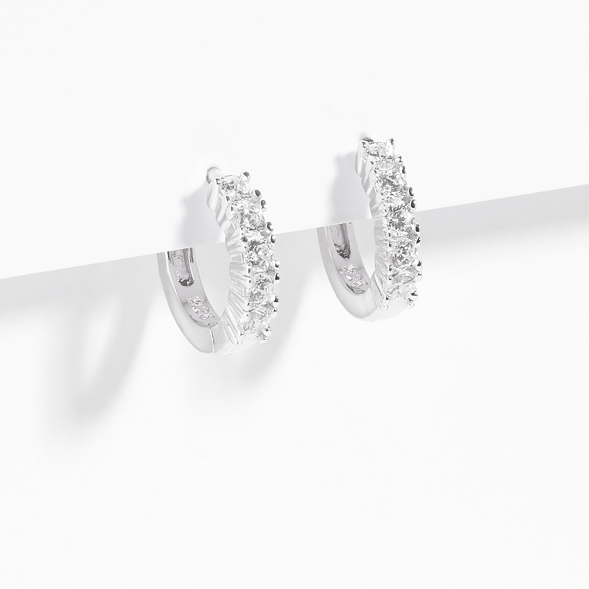 Sterling Silver Zirconia Claw Set Huggie Earrings 10mm
