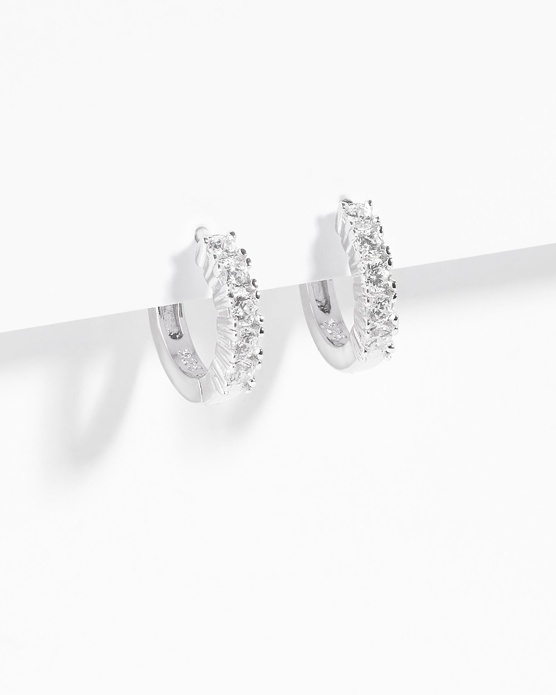 Sterling Silver Zirconia Claw Set Huggie Earrings 10mm