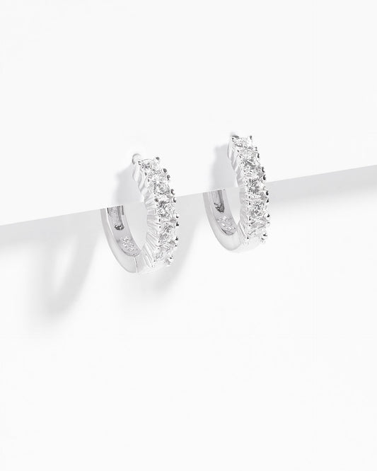 Sterling Silver Zirconia Claw Set Huggie Earrings 10mm