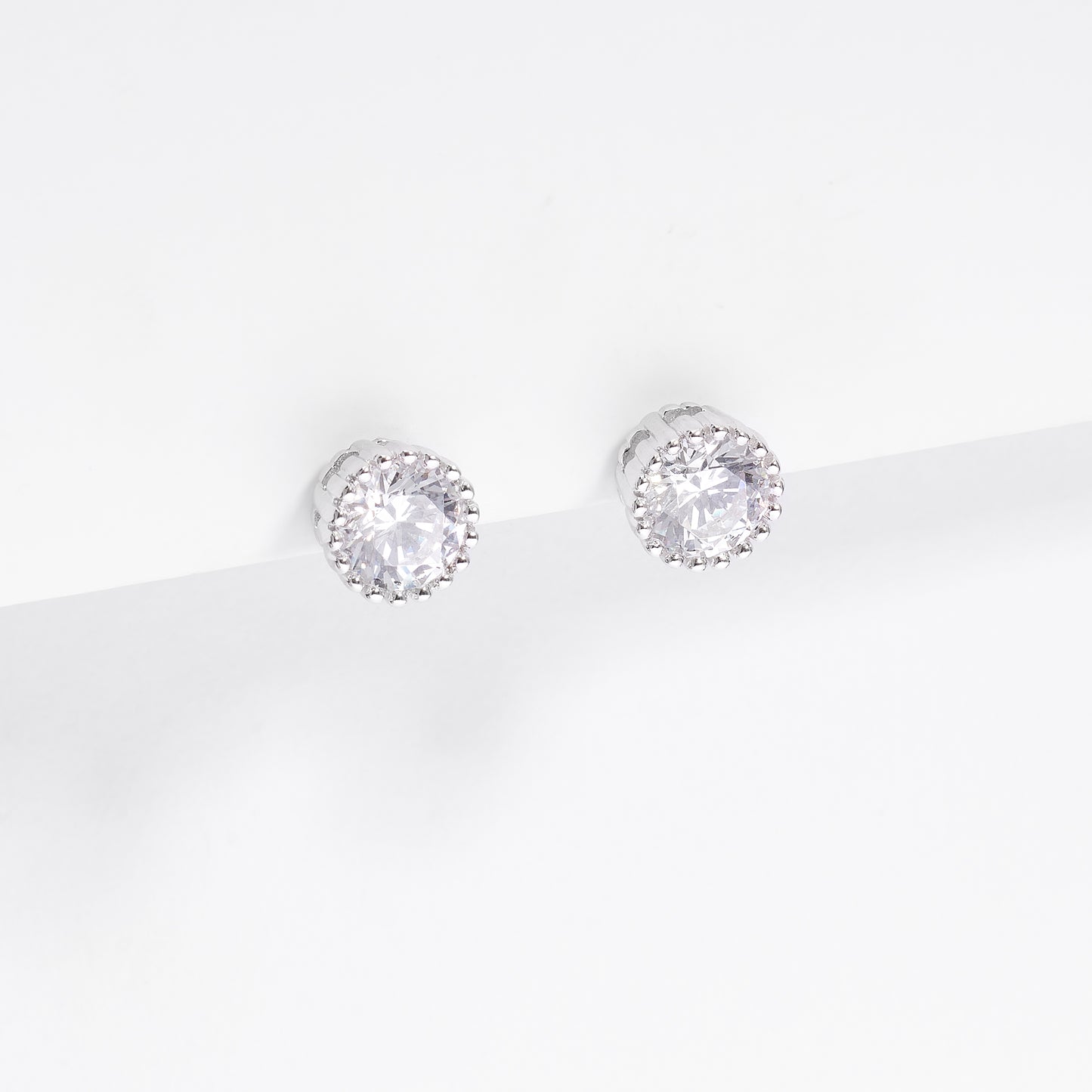 Sterling Silver Zirconia Crown Set Stud Earrings