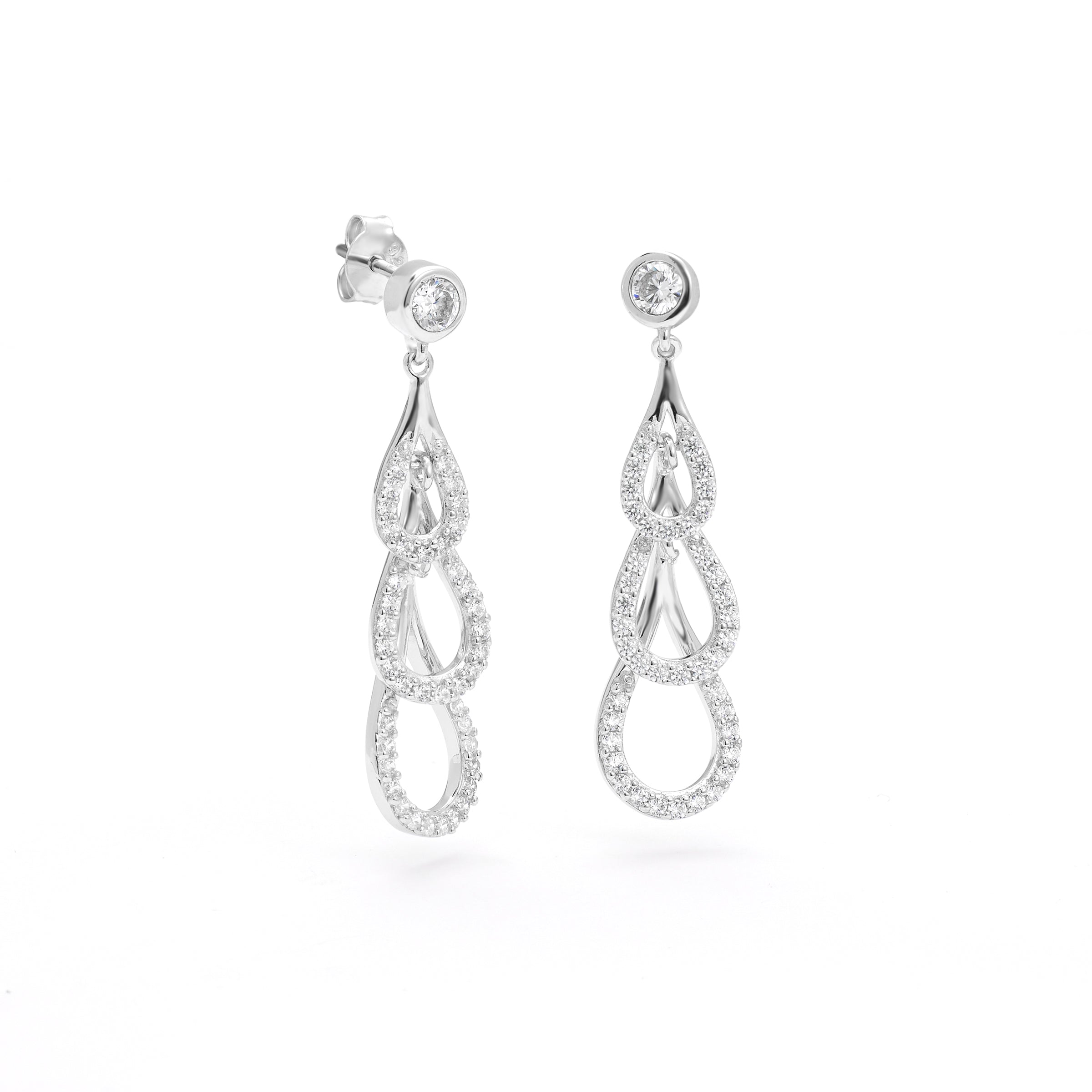 Sterling Silver Zirconia Triple Teardrop Stud Earrings