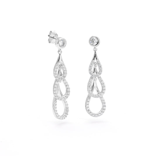 Sterling Silver Zirconia Triple Teardrop Stud Earrings