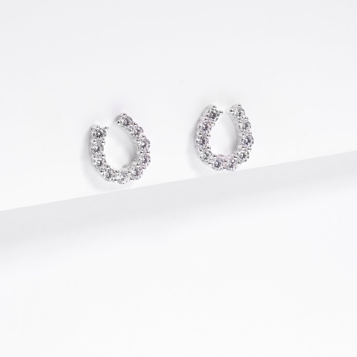 Sterling Silver Zirconia Horseshoe Stud Earrings