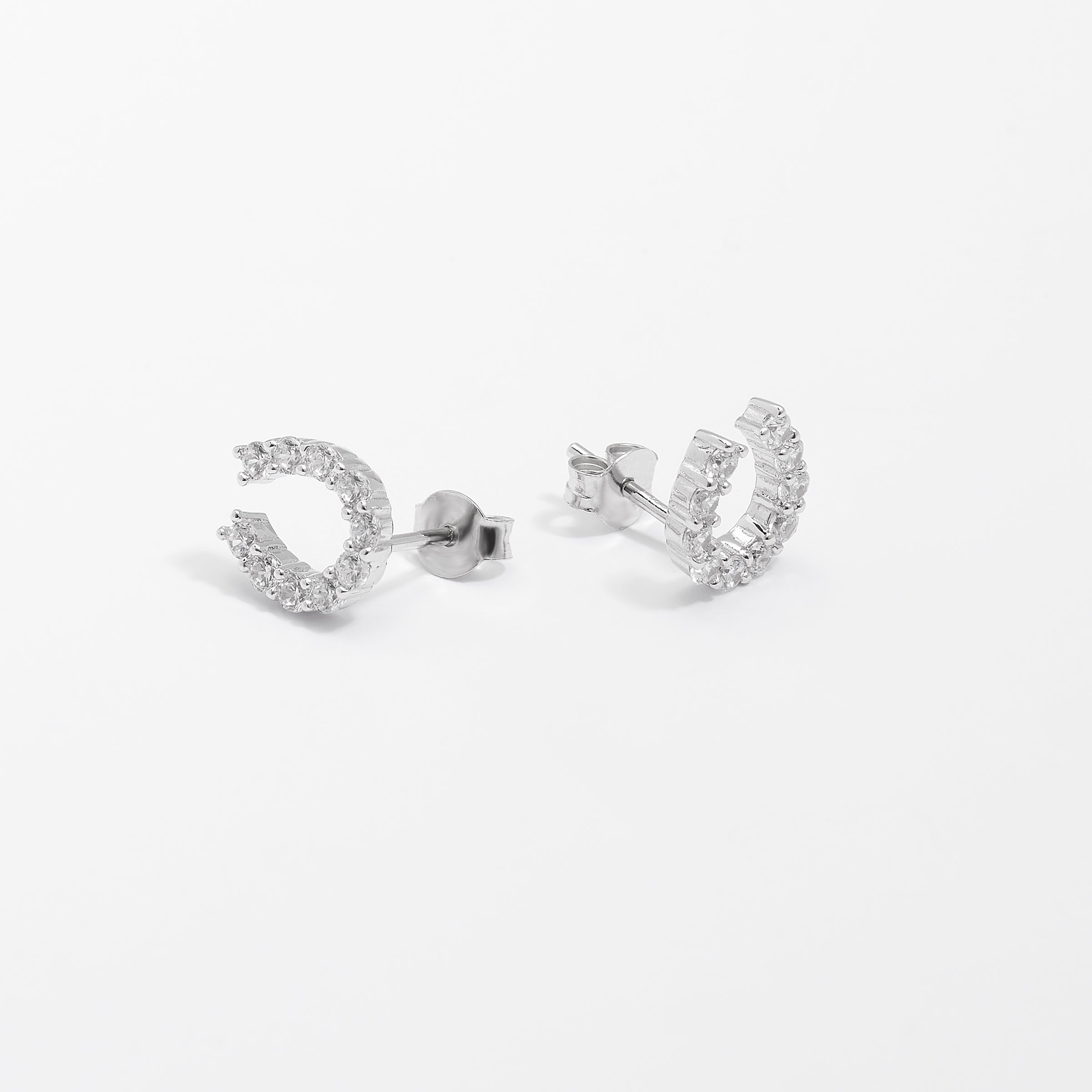 Sterling Silver Zirconia Horseshoe Stud Earrings