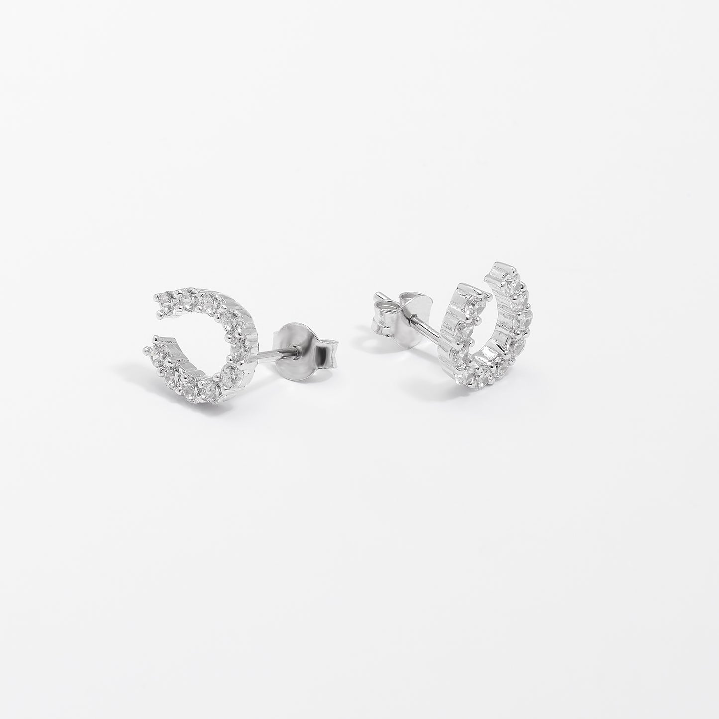 Sterling Silver Zirconia Horseshoe Stud Earrings