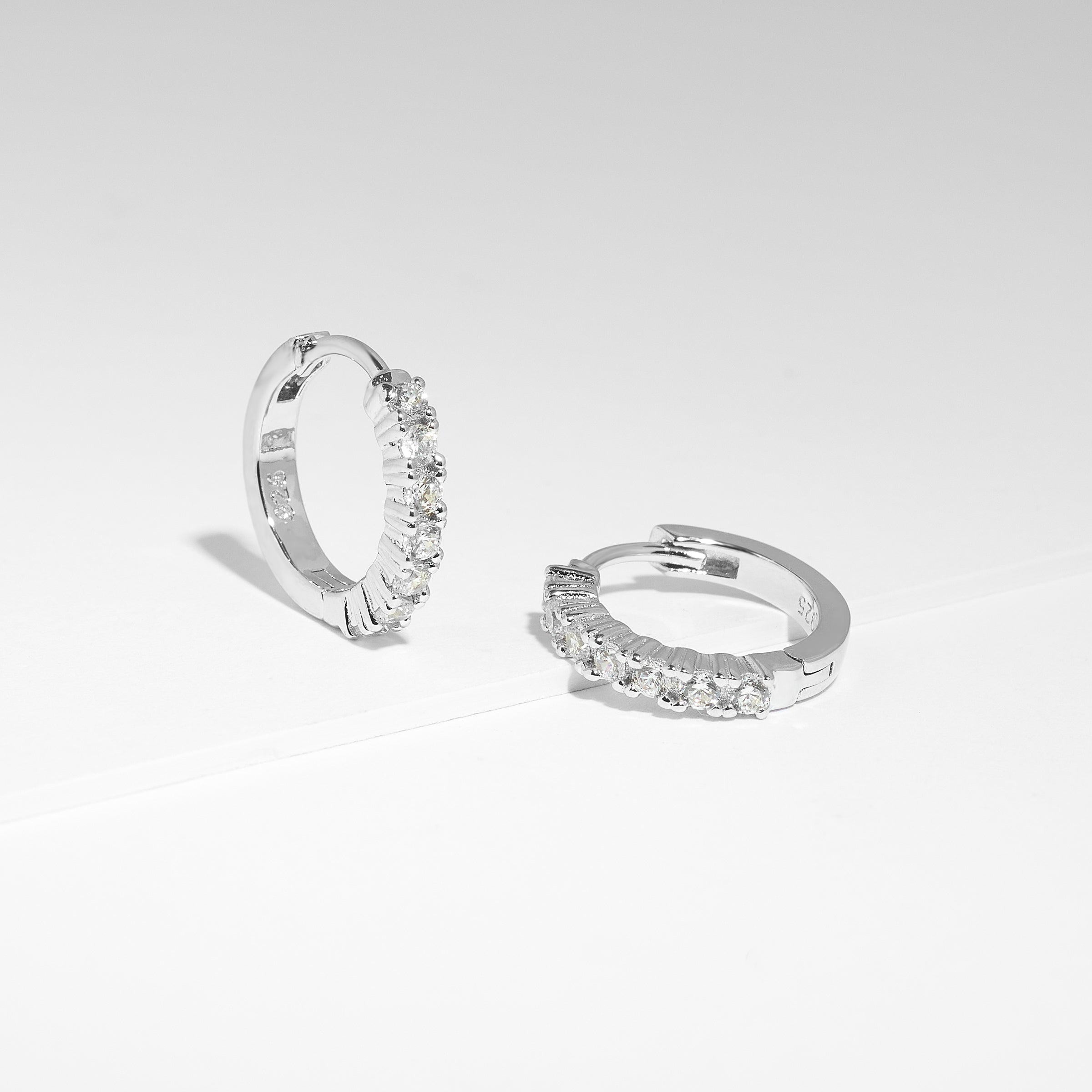 Sterling Silver Zirconia Huggie Earrings 15mm