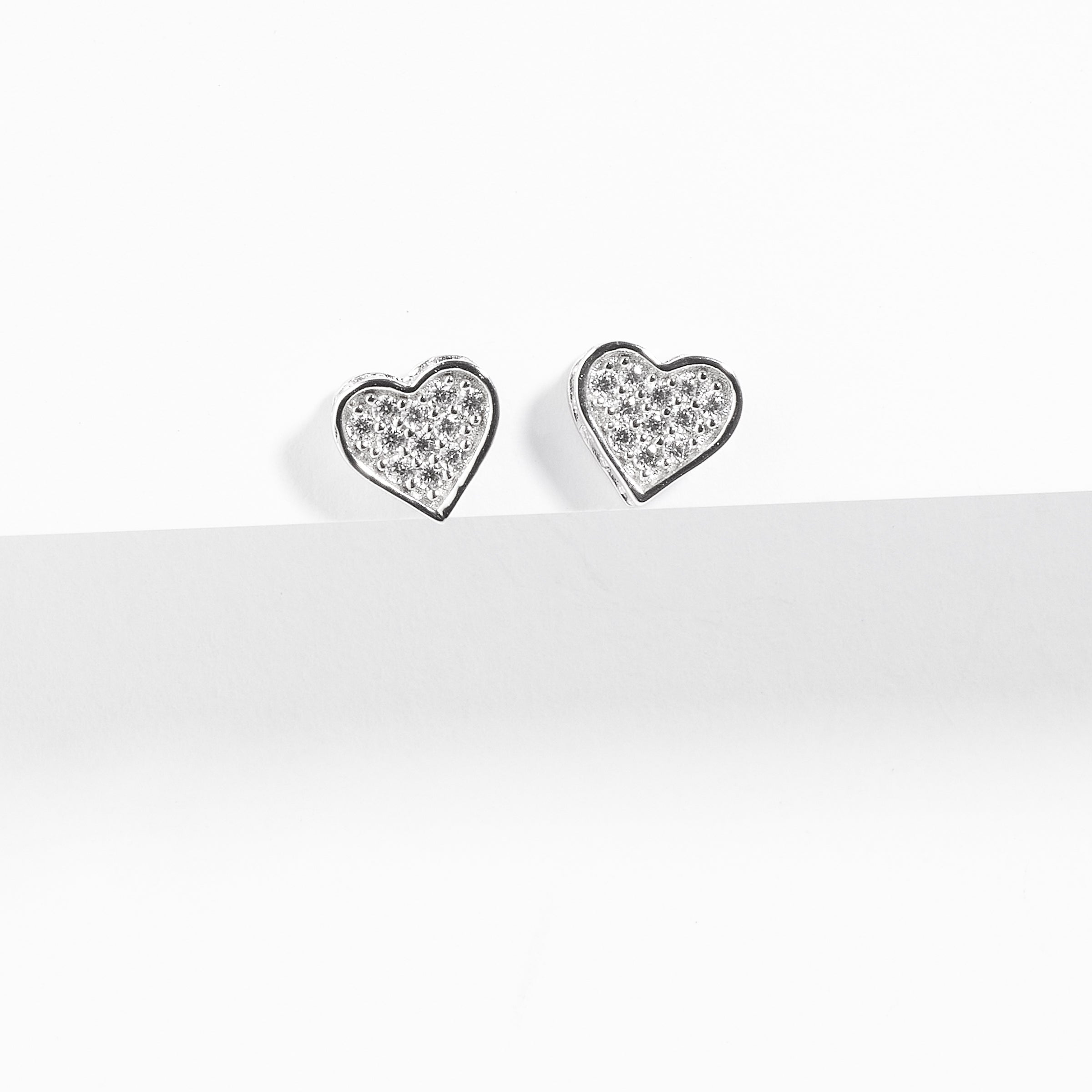 Sterling Silver Zirconia Pave Heart Stud Earrings