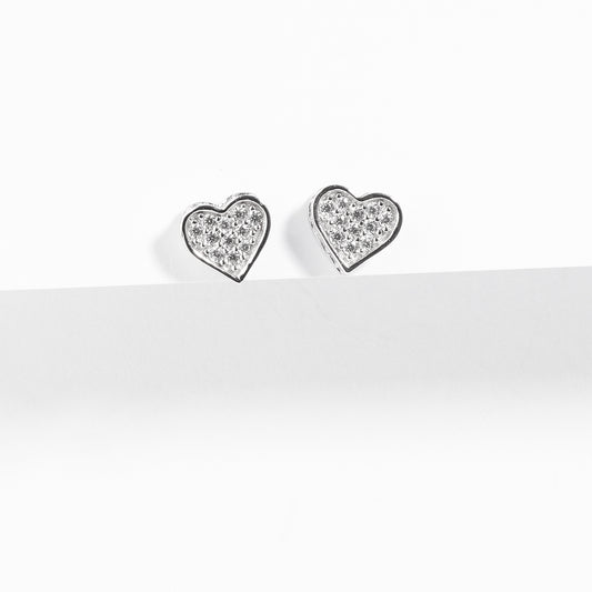 Sterling Silver Zirconia Pave Heart Stud Earrings
