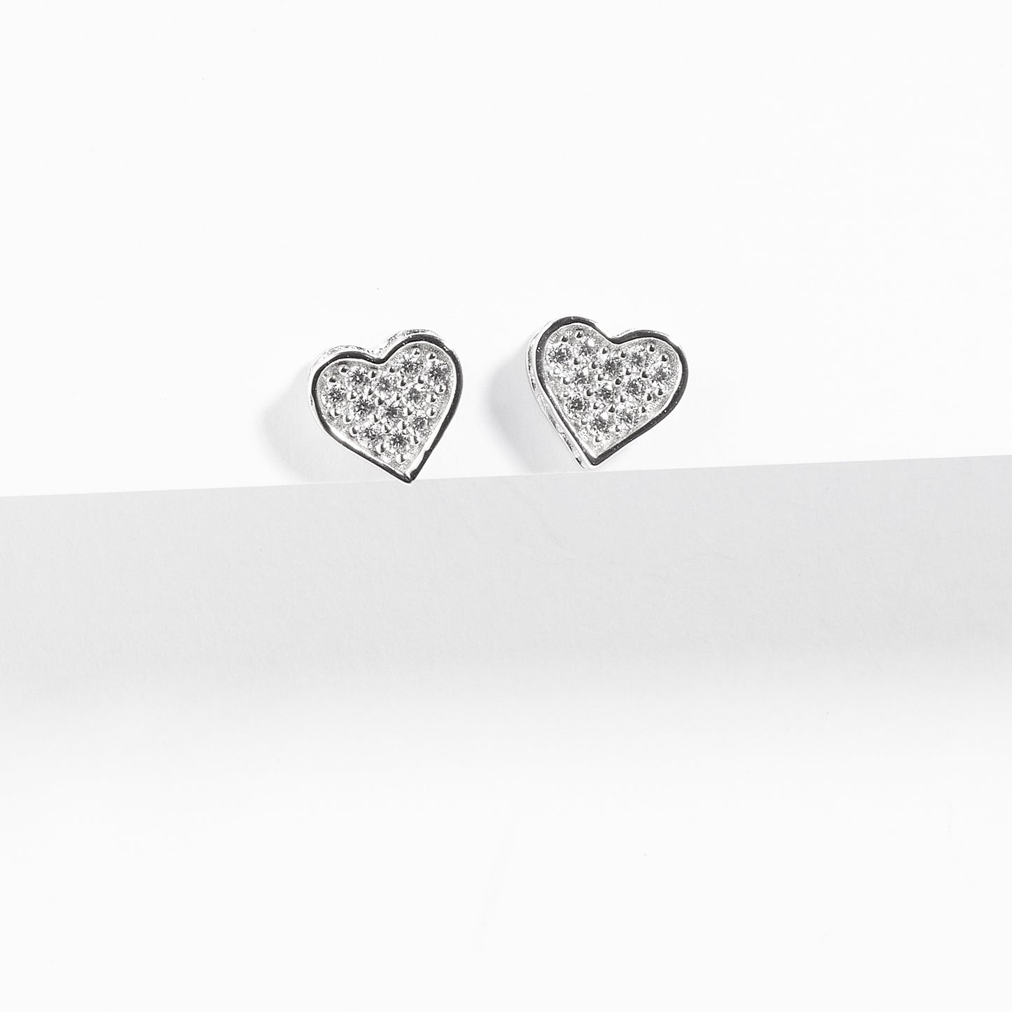 Sterling Silver Zirconia Pave Heart Stud Earrings