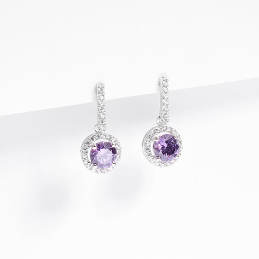 Sterling Silver Amethyst And Zirconia Halo Drop Stud Earrings