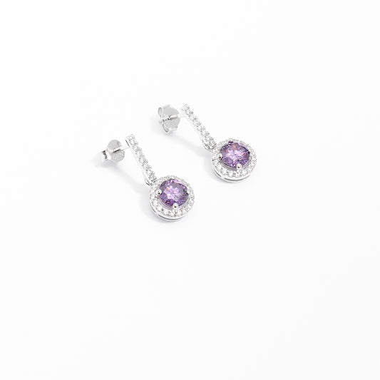 Sterling Silver Amethyst And Zirconia Halo Drop Stud Earrings