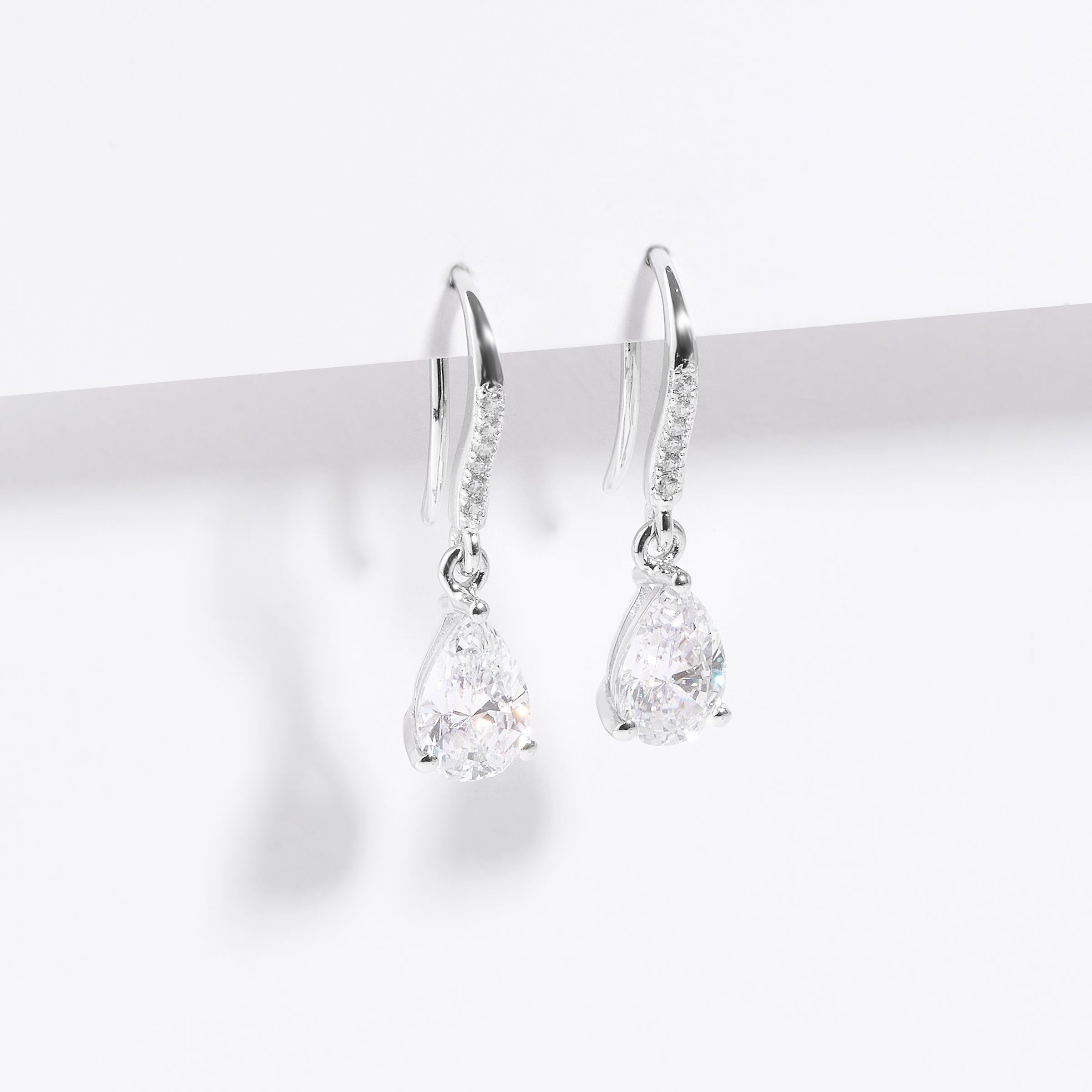 Sterling Silver Pear Zirconia Drop Shepherd Hook Earrings