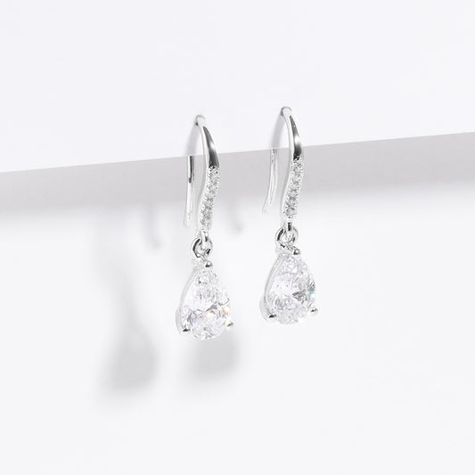 Sterling Silver Pear Zirconia Drop Shepherd Hook Earrings