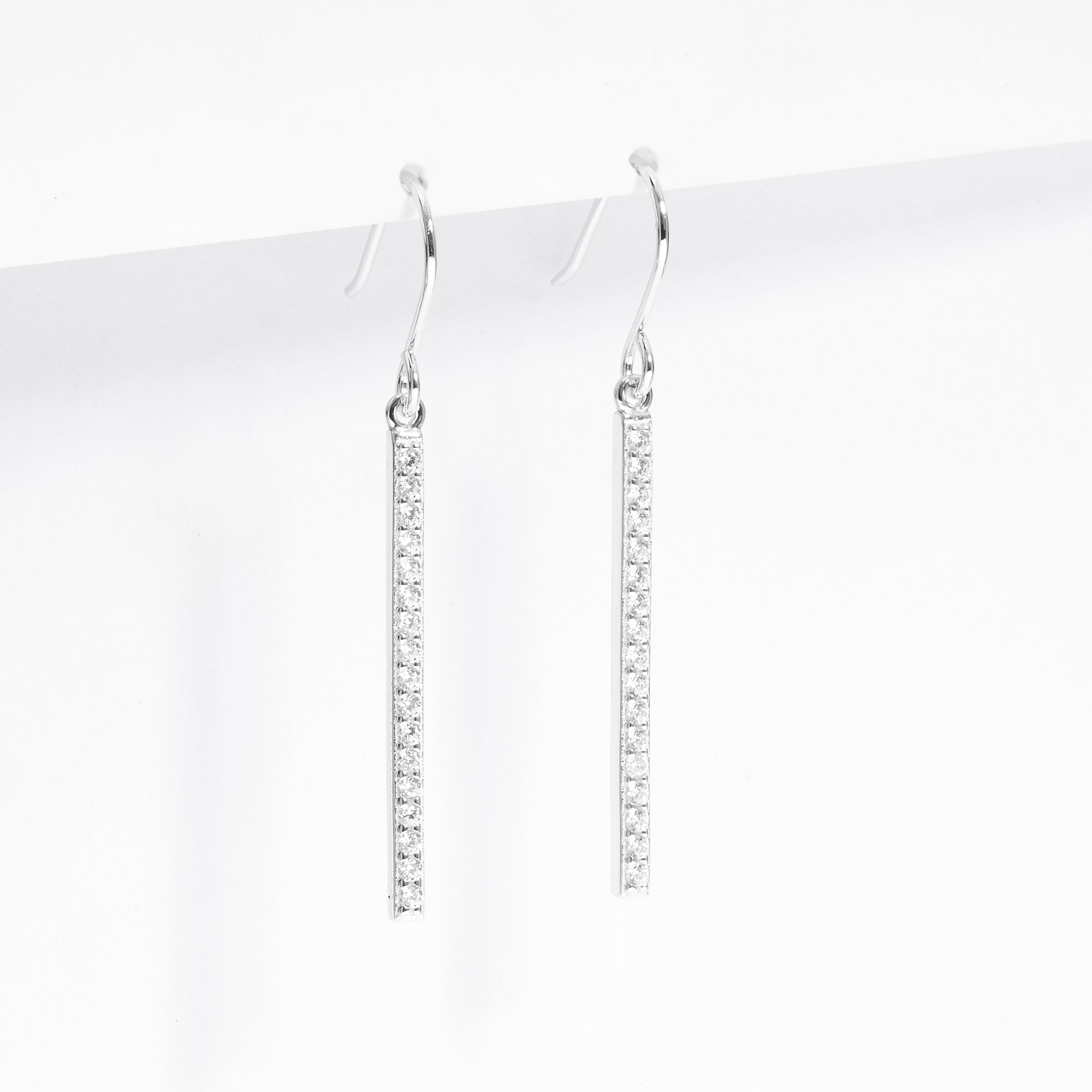 Sterling Silver Zirconia Bar Drop Shepherd Hook Earrings