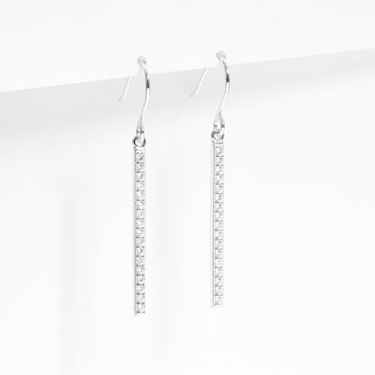 Sterling Silver Zirconia Bar Drop Shepherd Hook Earrings