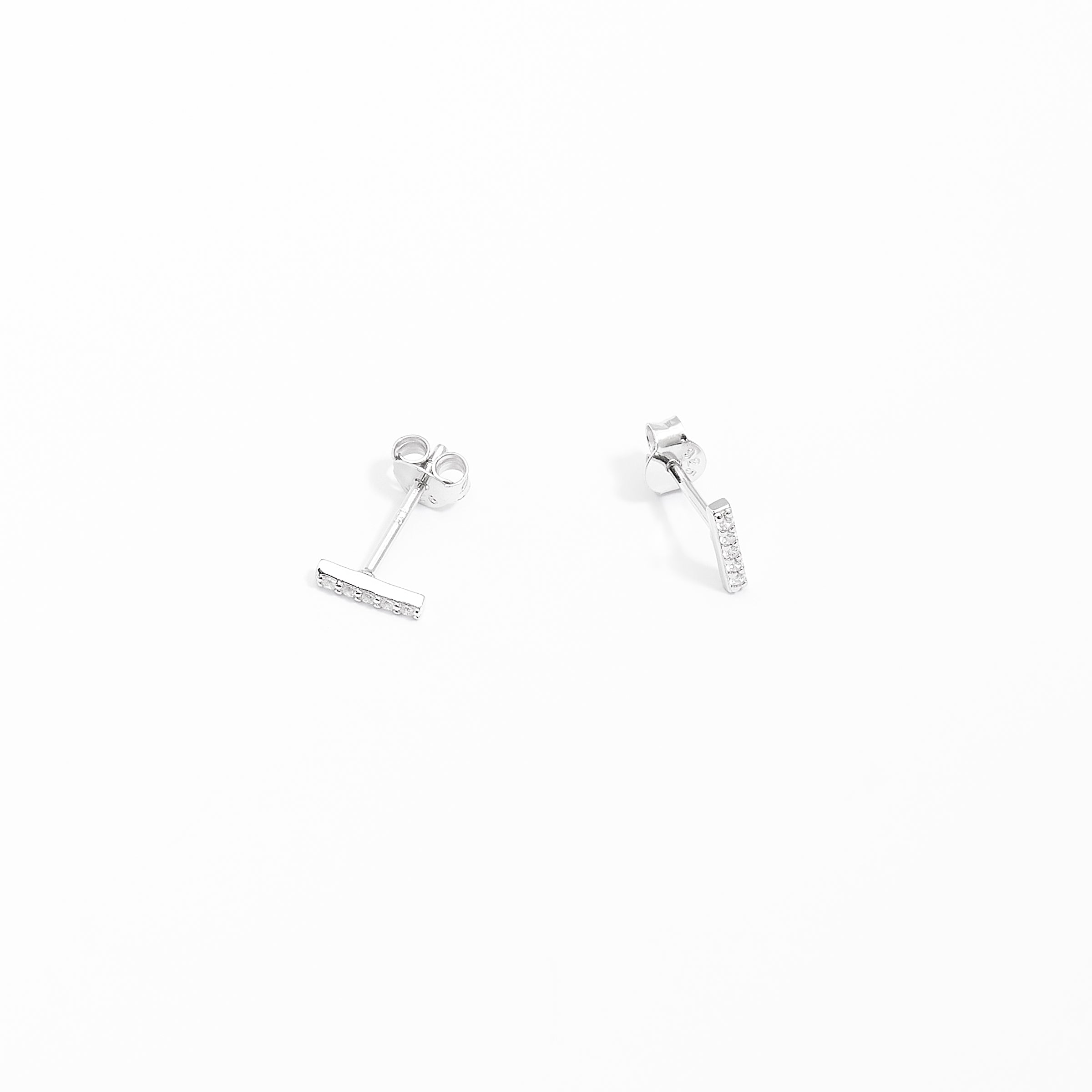 Sterling Silver Zirconia Petite Bar Stud Earrings