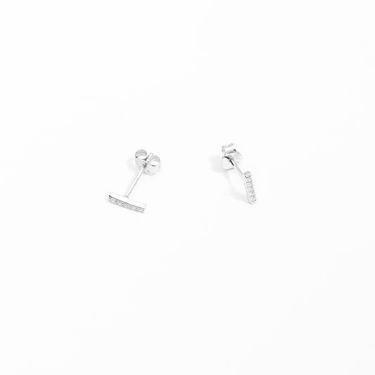 Sterling Silver Zirconia Petite Bar Stud Earrings