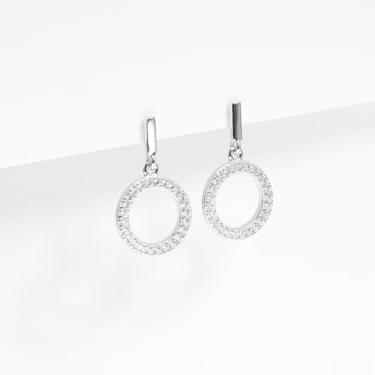 Sterling Silver Zirconia Open Circle Drop Earrings