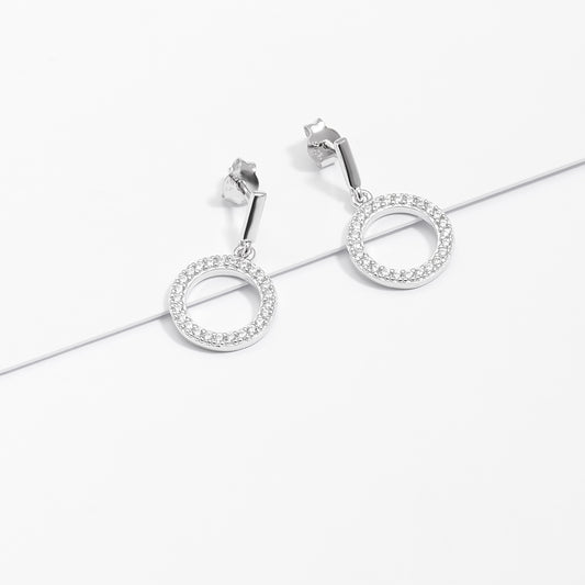 Sterling Silver Zirconia Open Circle Drop Earrings