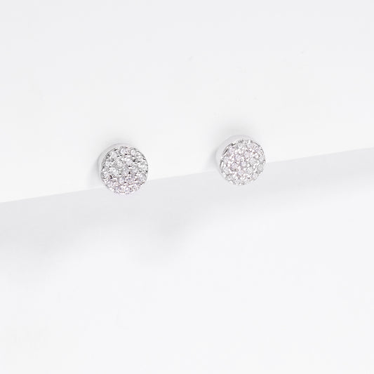 Sterling Silver Zirconia Pave Circle Stud Earrings 7mm