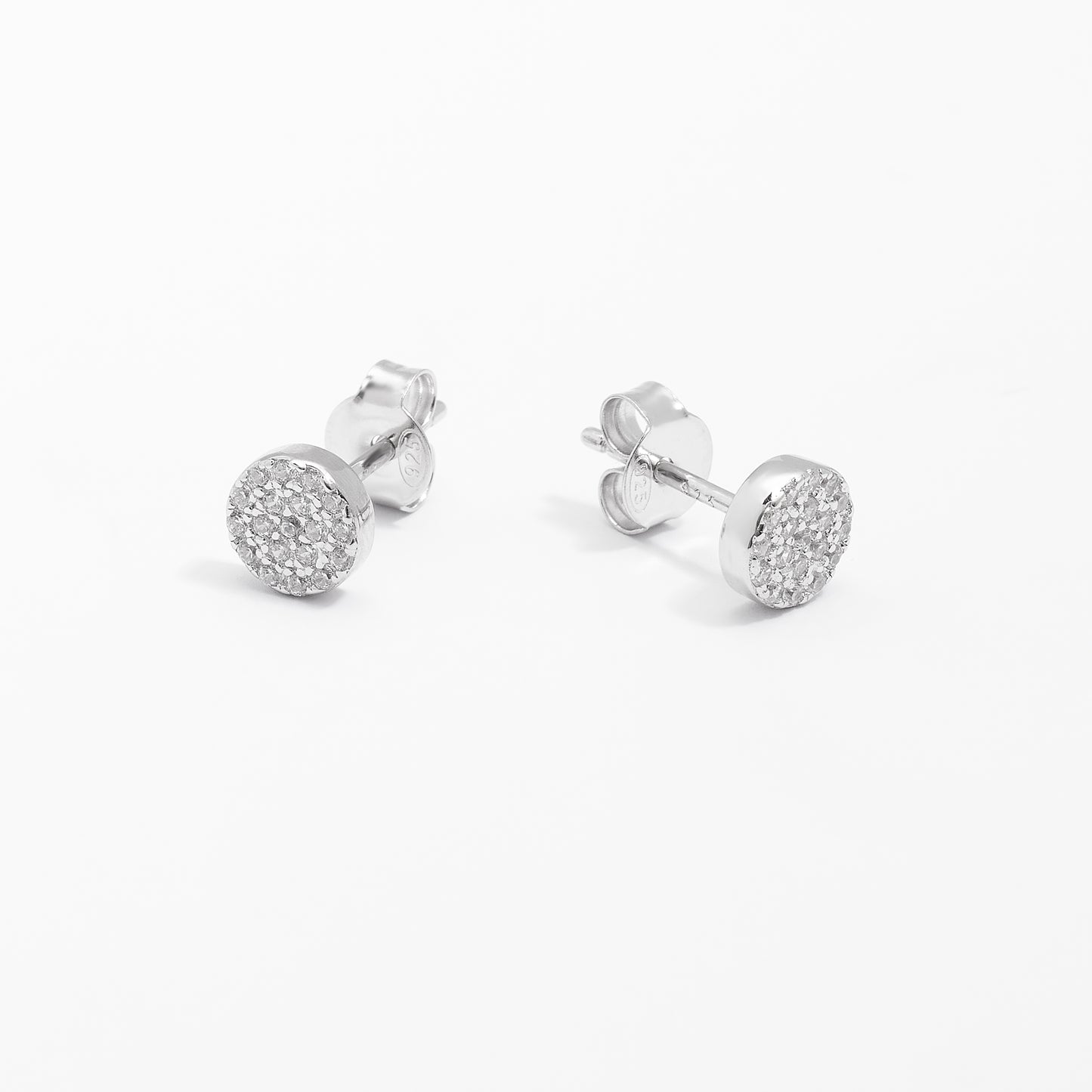 Sterling Silver Zirconia Pave Circle Stud Earrings 7mm