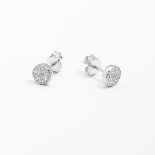 Sterling Silver Zirconia Pave Circle Stud Earrings 7mm