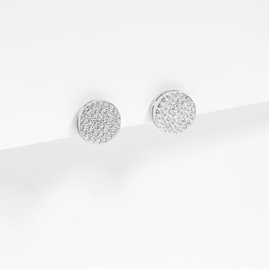 Sterling Silver Zirconia Pave Circle Stud Earrings 8mm