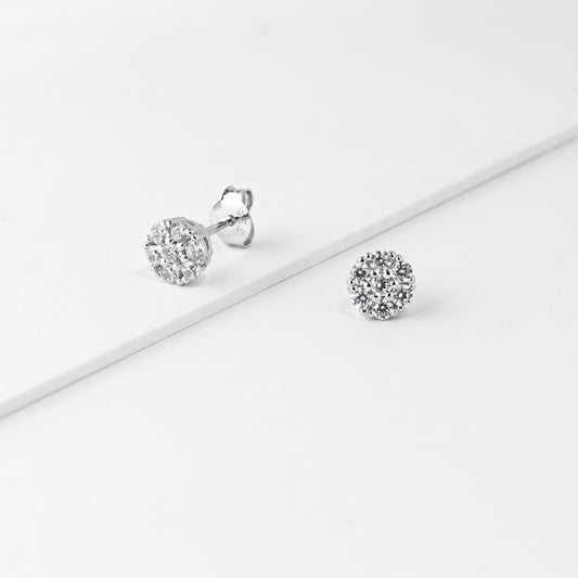 Sterling Silver Zirconia Cluster Crown Set Stud Earrings 6mm