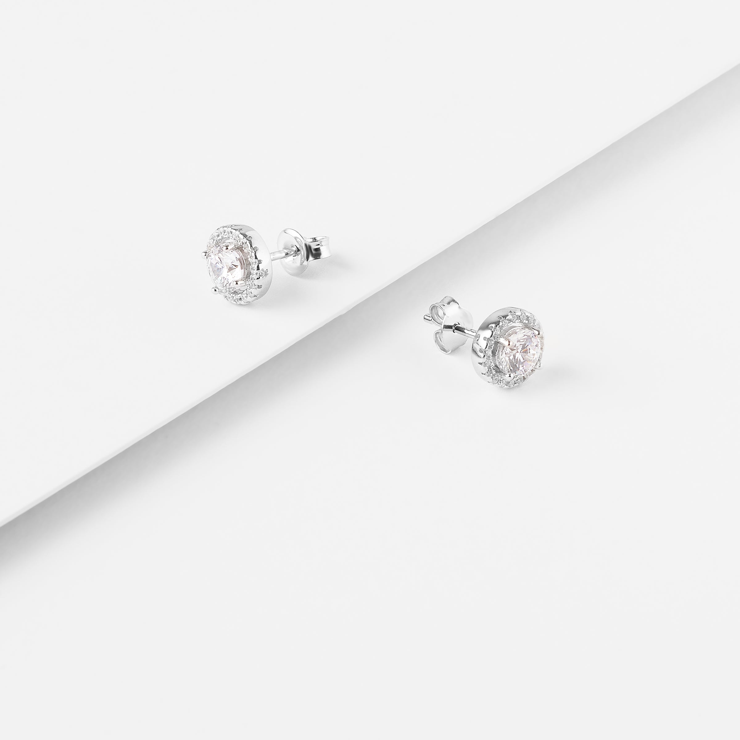 Sterling Silver Solitaire Zirconia Halo Stud Earrings